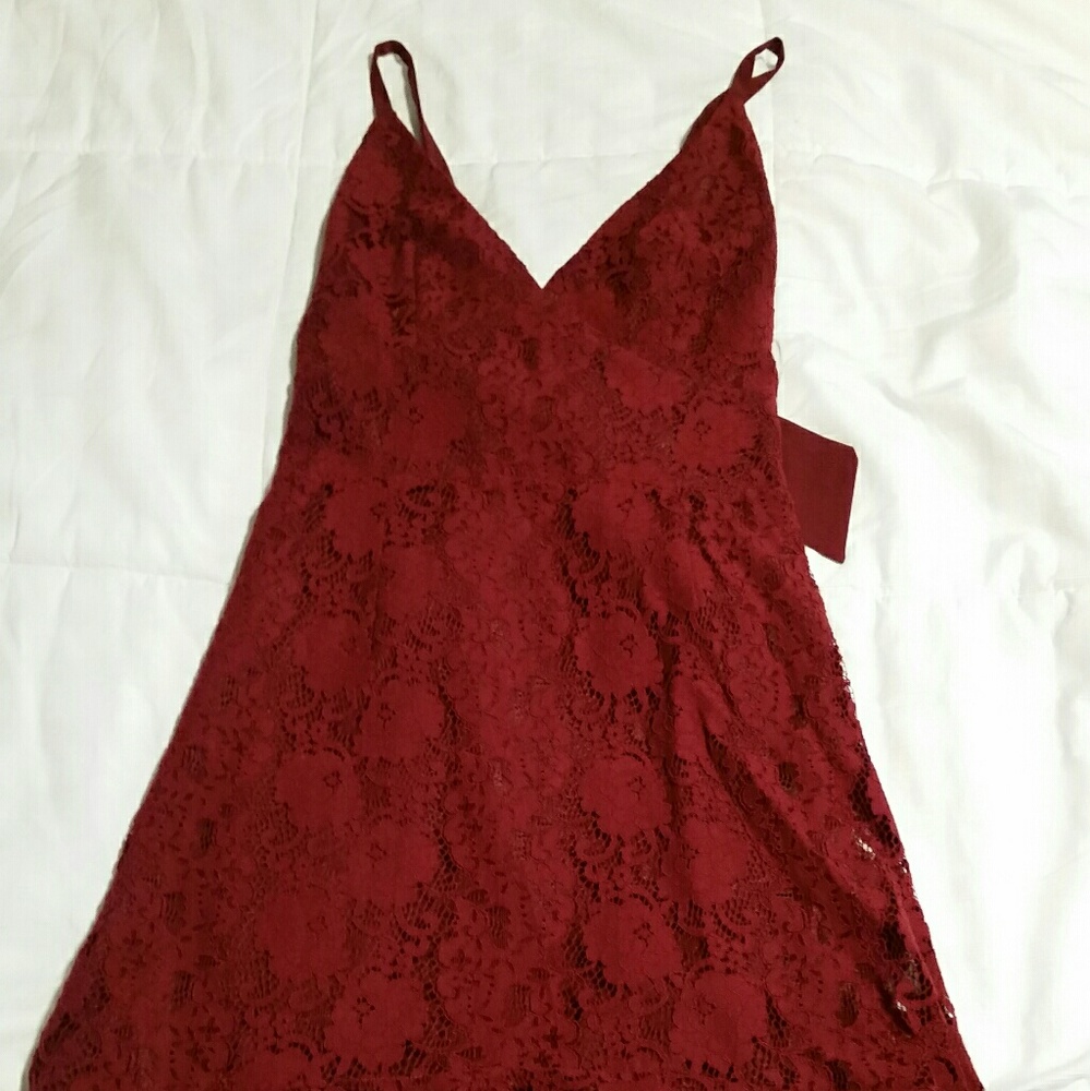 Sexy red wine lace dress